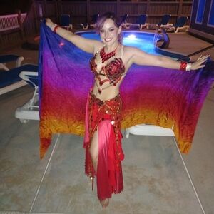 Brilliant Red Belly Dance Belt And Bra